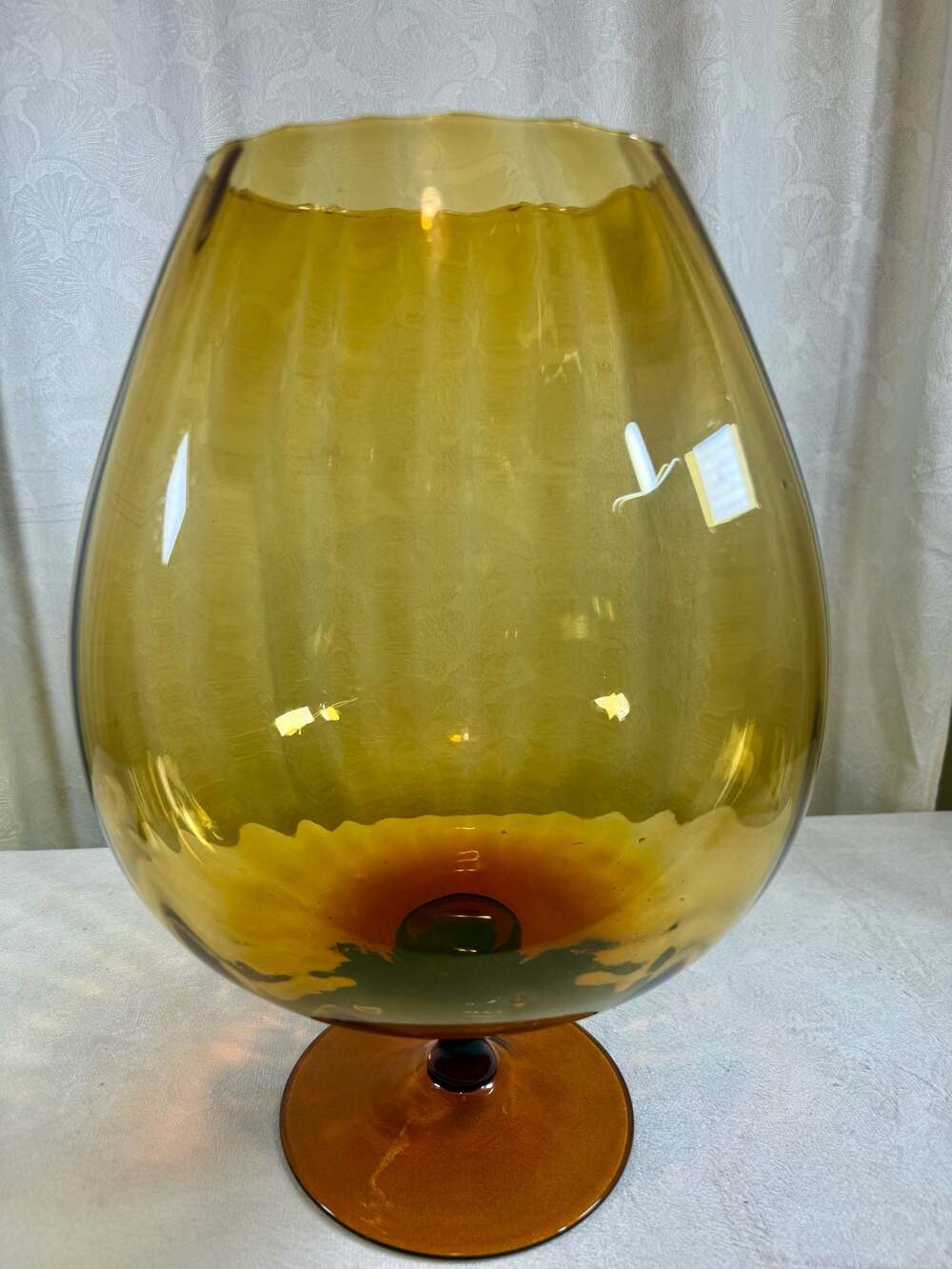 Vintage Mid-Century Empoli Italian Amber Optic Ribbed Glass Brandy Snifter Vase - Picture 5 of 6